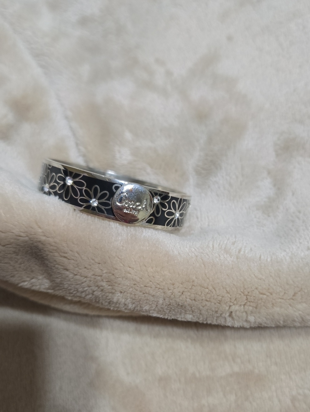 Coach Black Enamel Floral Daisy Bangle Bracelet